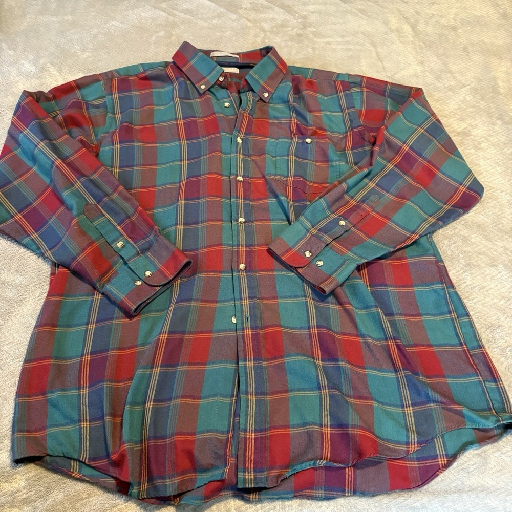 Andhurst Green/Red Plaid Long Sleeve Button Shirt Adult Men's Size XL